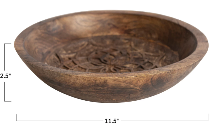 Round Mango Wood Bowl 11in