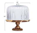 Wood Footed Cake Stand With Glass Cloche