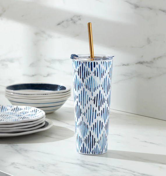 Lenox Blue Bay Ikat Print Insulated Tumbler 