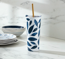 Lenox Blue Bay Leaf Print Insulated Tumbler 
