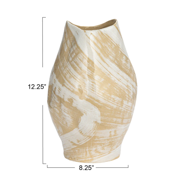 Distressed Stoneware Vase Cream 12in