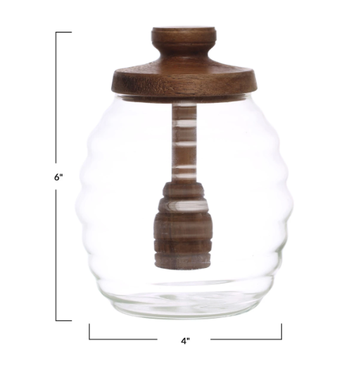Glass Honey Jar With Wood Dipper