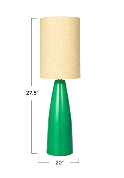 Green Ceramic Lamp with Linen Shade 27in