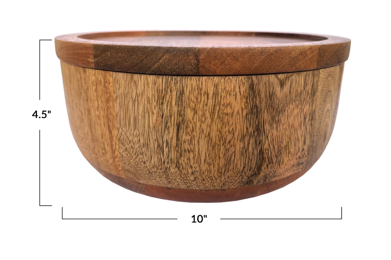 Mango Wood Serving Bowl With Cover 10in