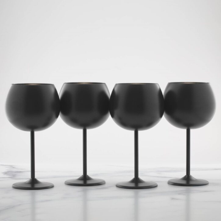Metal Balloon Wine Glass 12oz Black Set of 4