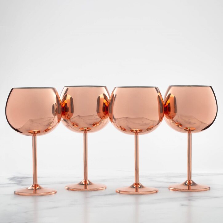 Metal Balloon Wine Glass 12oz Copper Set of 4
