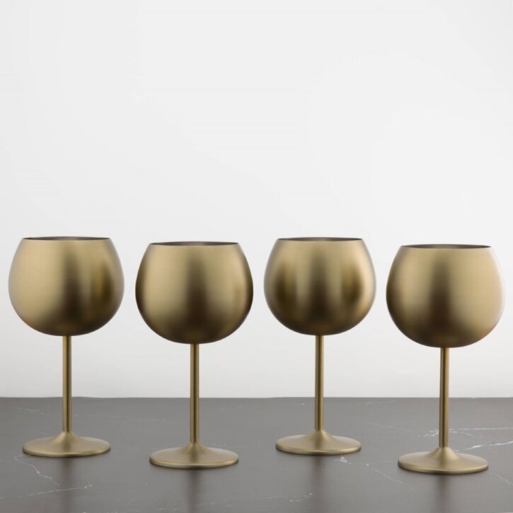 Metal Balloon Wine Glass 12oz Gold Set of 4