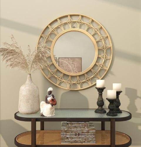 Bamboo Wall Mirror 35in