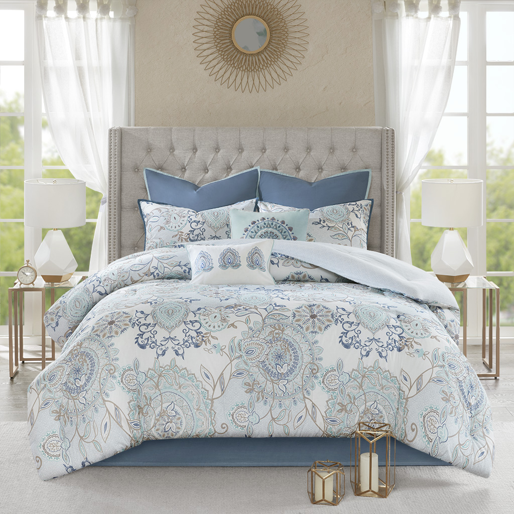 Isla Queen Comforter Set Blue