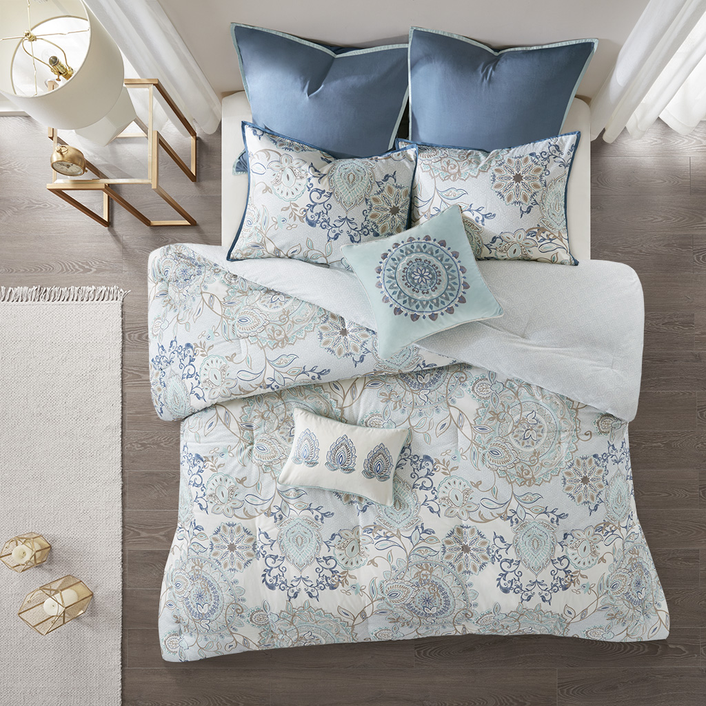 Isla Queen Comforter Set Blue