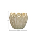 Debossed Stoneware Flower Shaped Planter, Reactive Glaze, Cream 7.25"