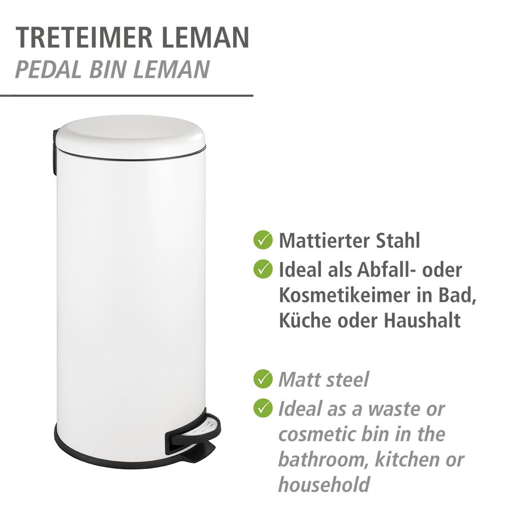 Leman Easy-Close Pedal Bin White 30L