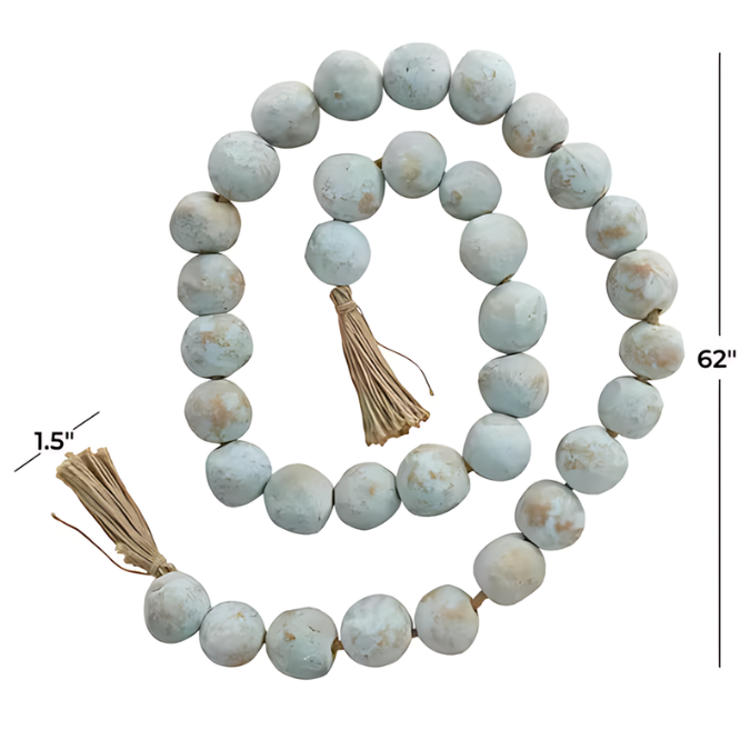 Ceramic Large Distressed Beaded Garland Blue 62in
