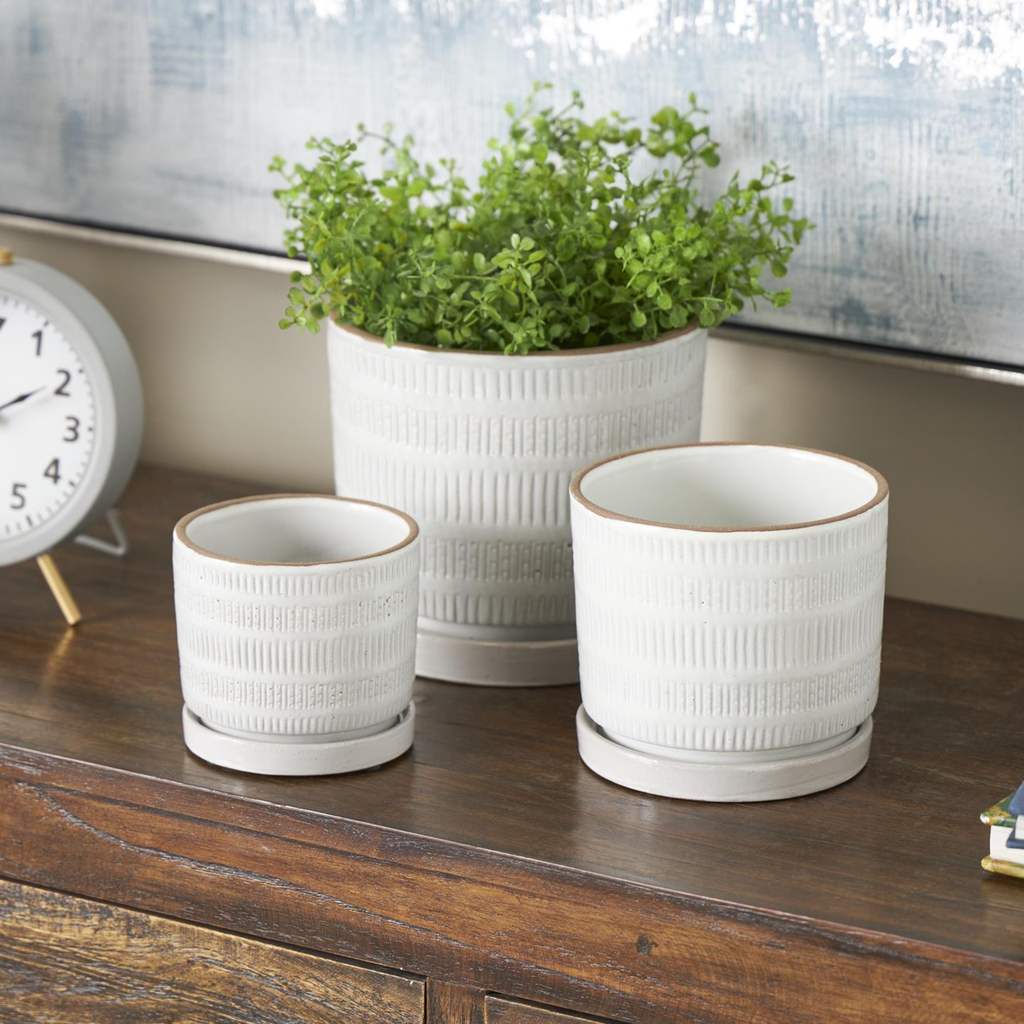 Ceramic Dot & Line Planter White 4in