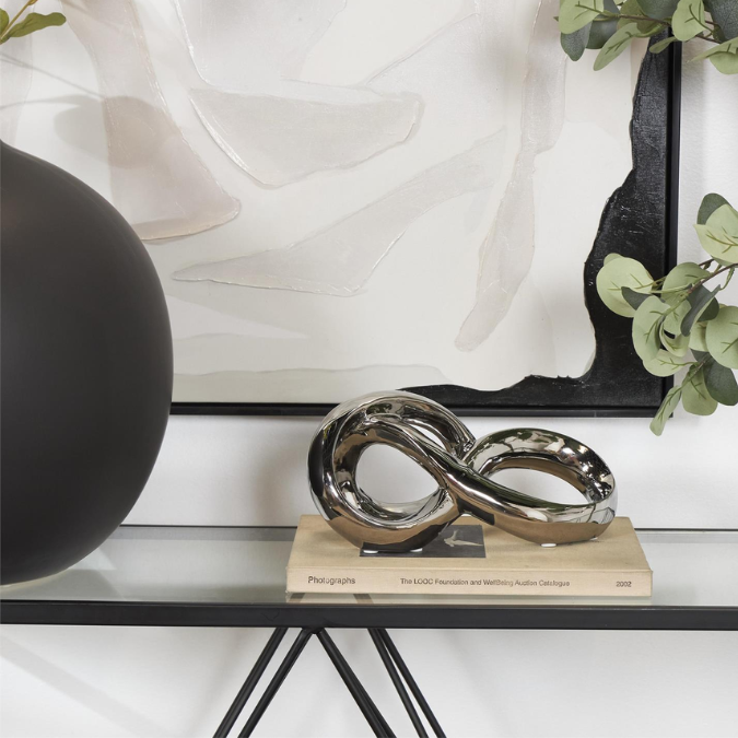 Abstract Infinity Loop Sculpture Silver 11in