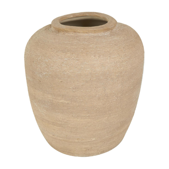 Beige Ceramic Wide Textured Vase 12in
