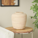 Beige Ceramic Wide Textured Vase 12in