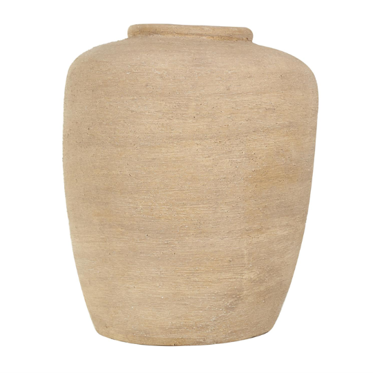 Beige Ceramic Wide Textured Vase 16in
