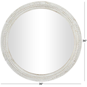Carved Wood Wall Mirror With Whitewashed Beaded Frame 36in
