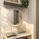 Carved Wood Wall Mirror With Whitewashed Beaded Frame 36in