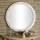 Carved Wood Wall Mirror With Whitewashed Beaded Frame 36in