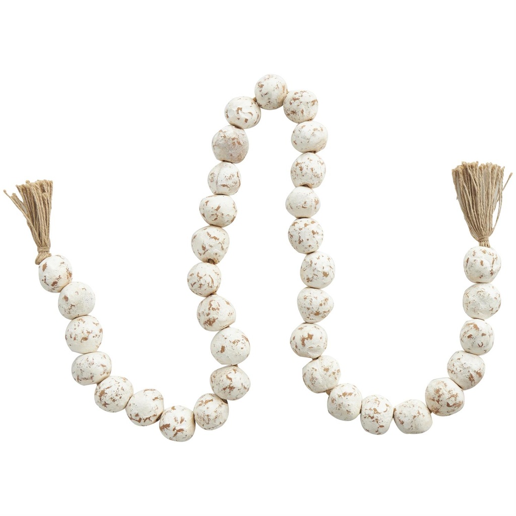 Ceramic Large Distressed Beaded Garland White 62in