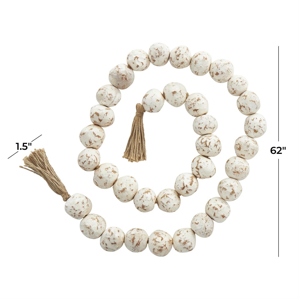 Ceramic Large Distressed Beaded Garland White 62in