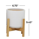 Ceramic Planter With Wood Base 9in