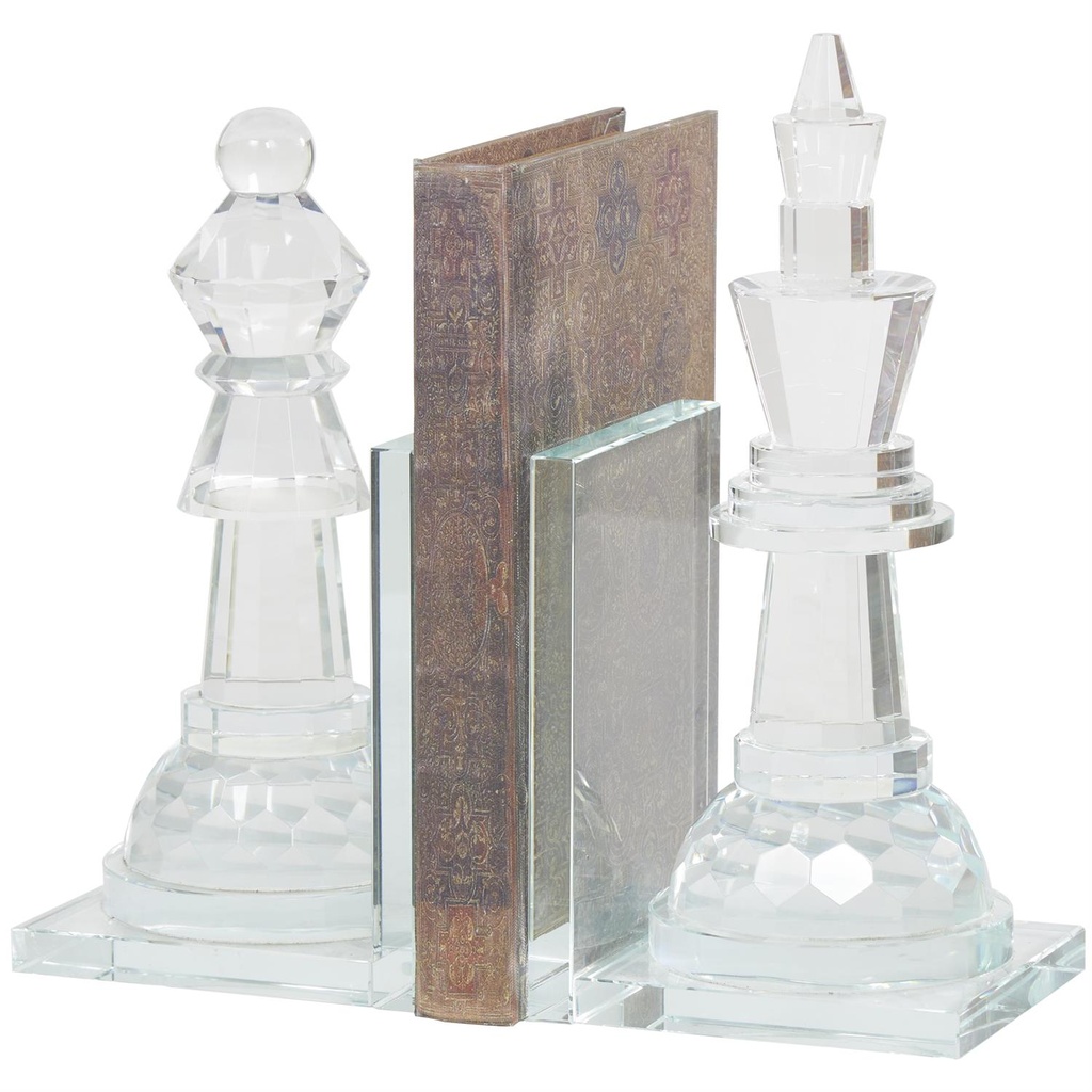Crystal Chess Bookends Set 10in