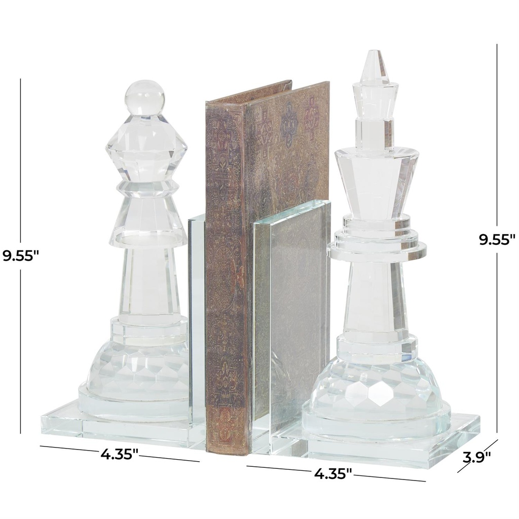 Crystal Chess Bookends Set 10in