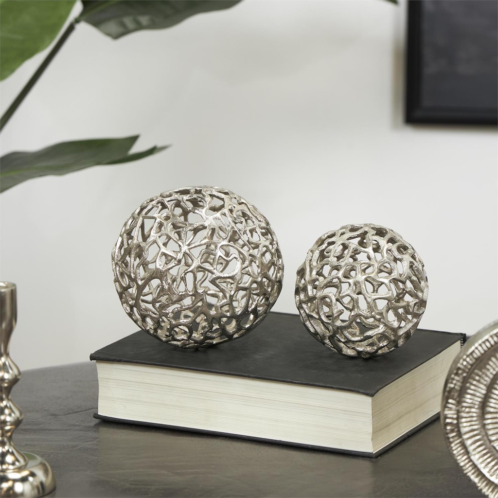 Decorative Metal Orb Silver 5in