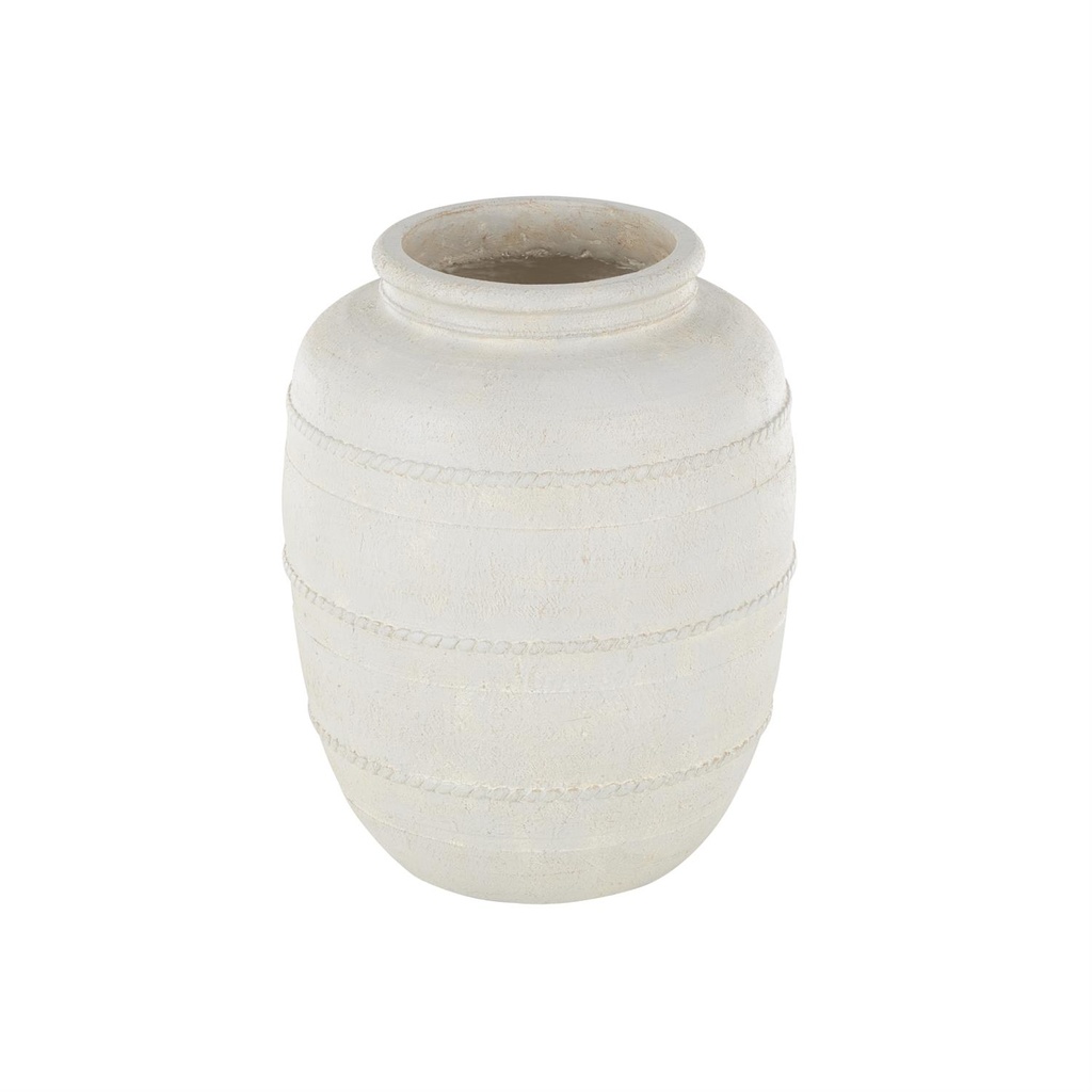 Distressed Vase With Raised Braided Accents Cream 18in
