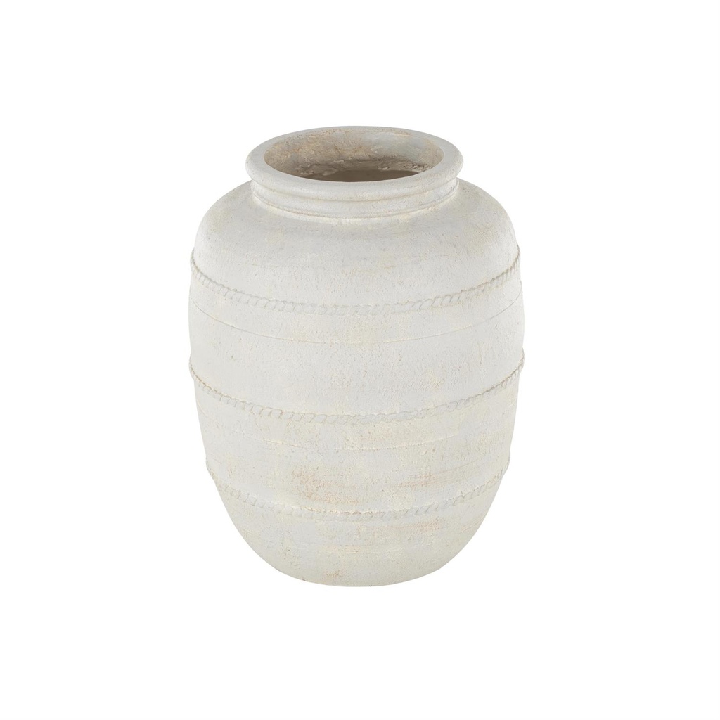 Distressed Vase With Raised Braided Accents Cream 18in