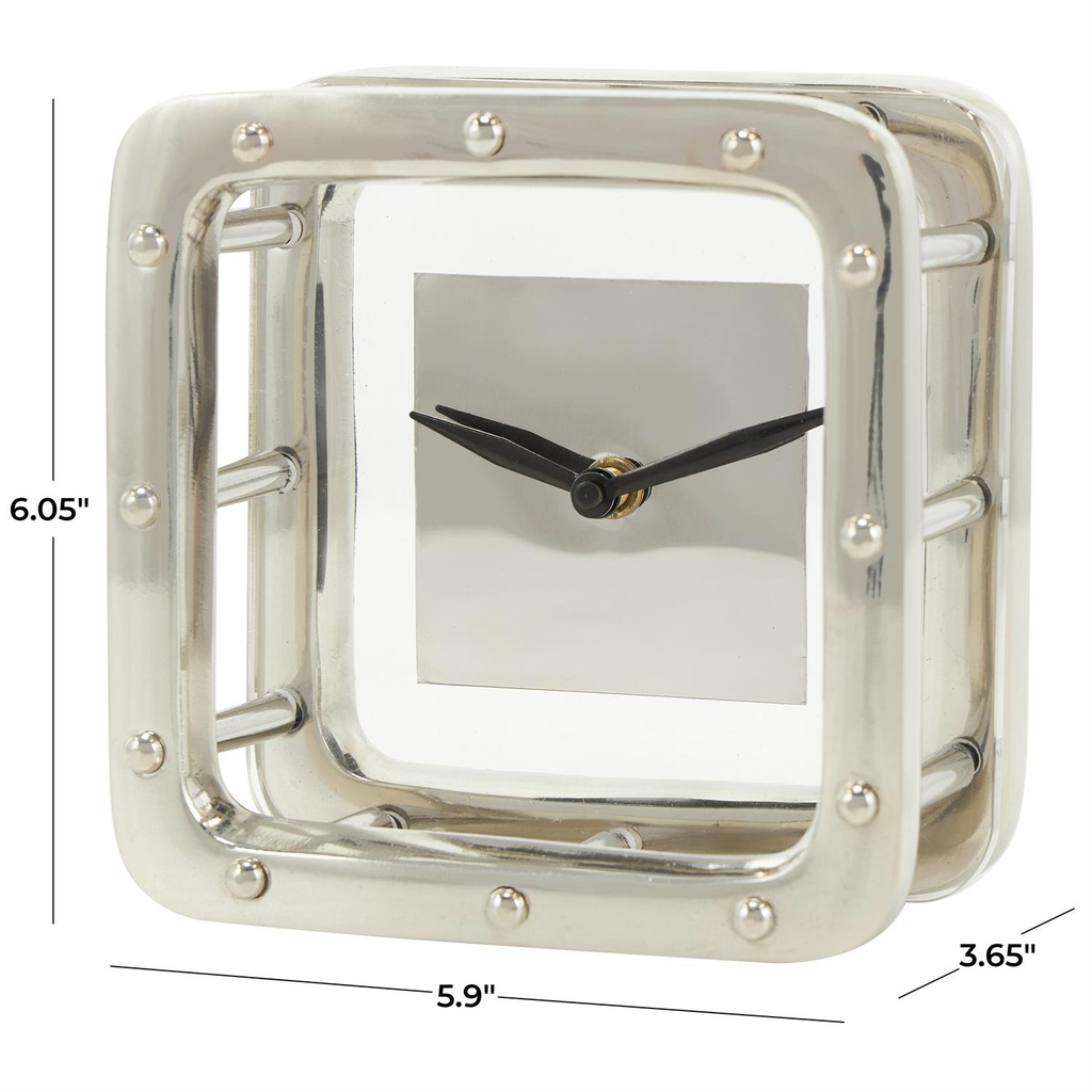 Dimensional Open Frame Clock Silver 6in
