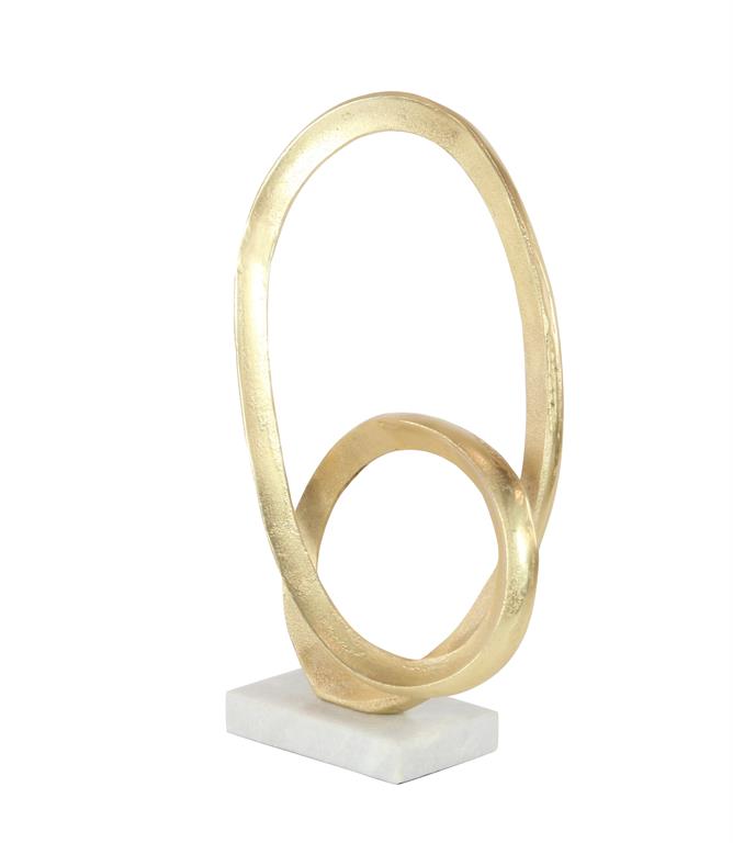 Gold Metal Loop Sculpture With Marble Base 17in