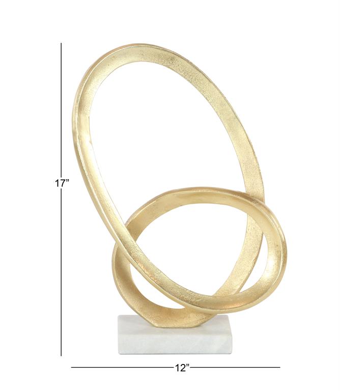 Gold Metal Loop Sculpture With Marble Base 17in