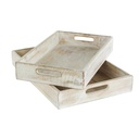 Mango Whitewashed Tray With Carved Mandala 16in