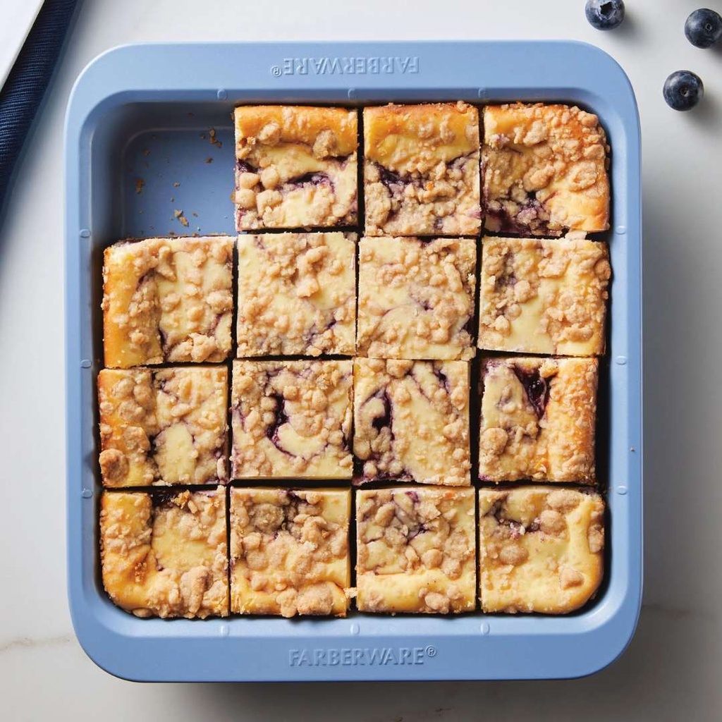 Faberware Square Cake Pan with Portion Marks Blue 9in