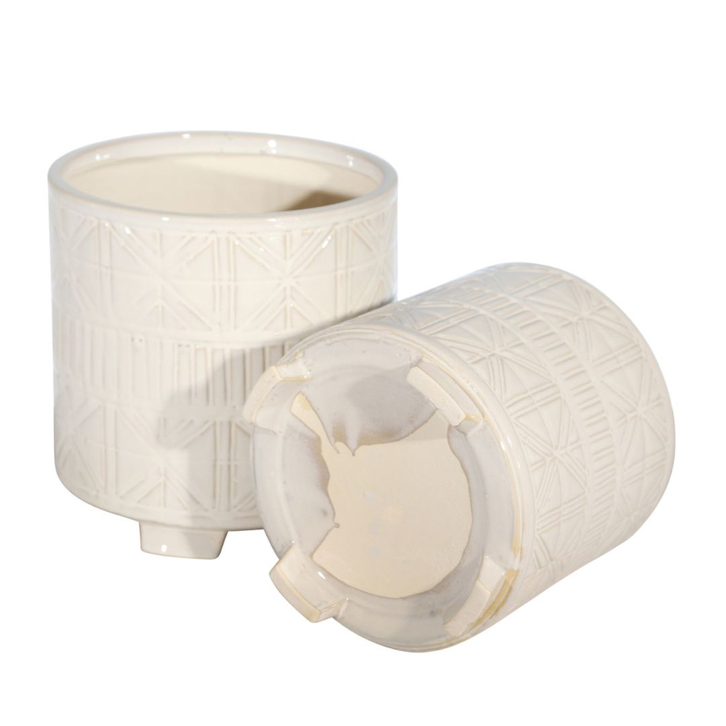 Ceramic Abstract Footed Planter White 9in