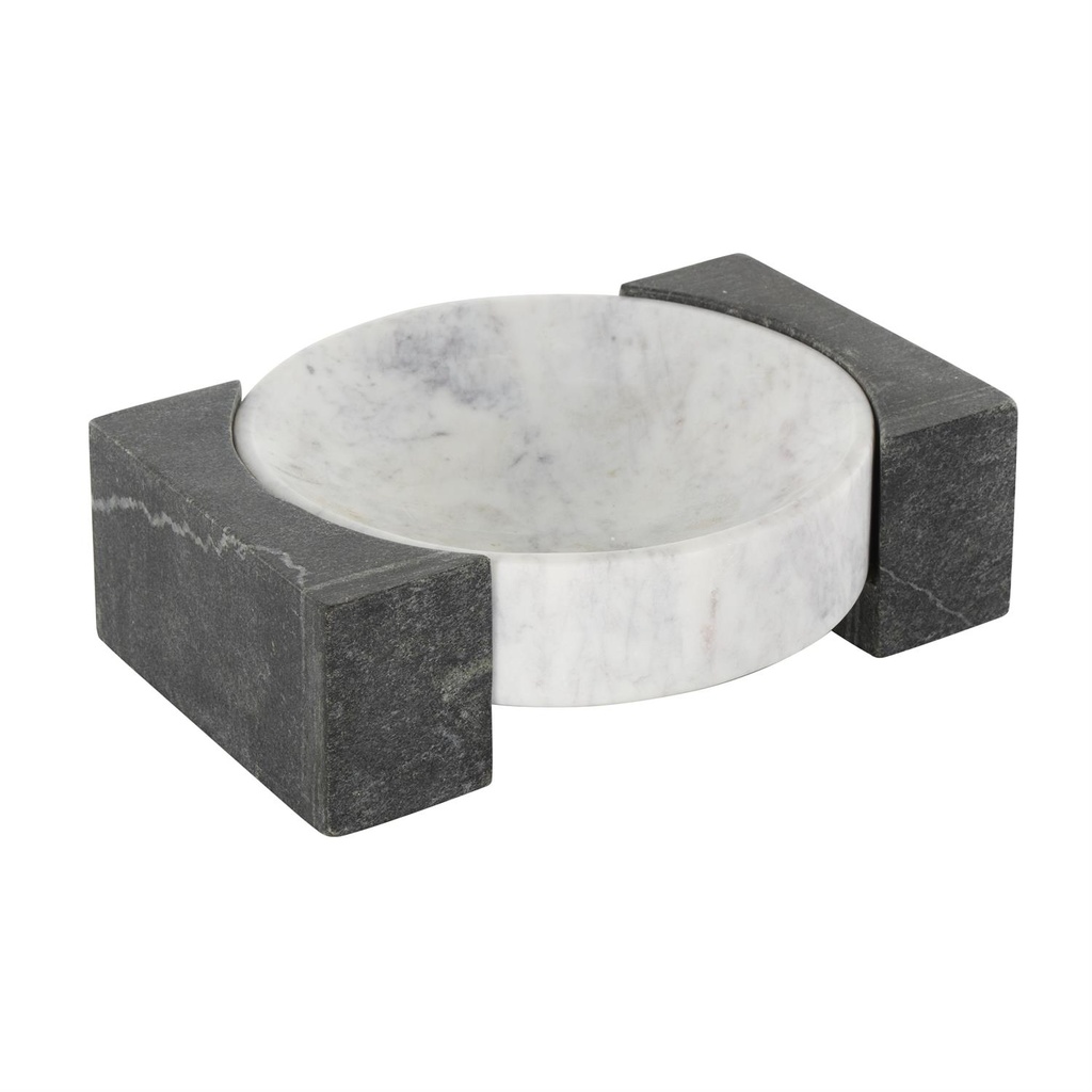 Marble Geometric Tray White & Black 10in