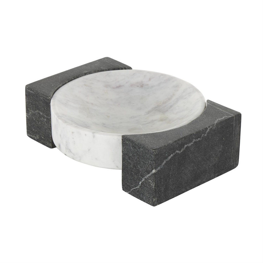 Marble Geometric Tray White & Black 10in