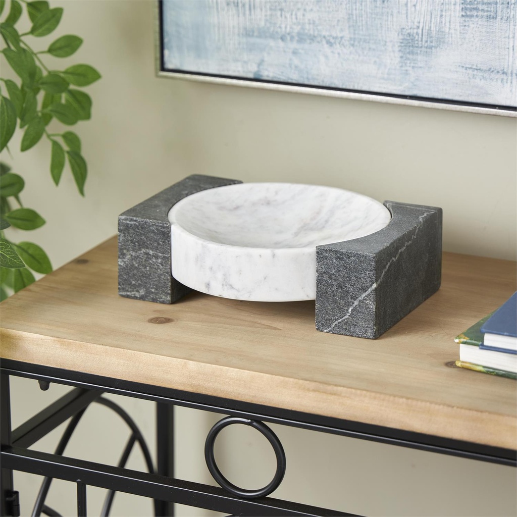 Marble Geometric Tray White & Black 10in