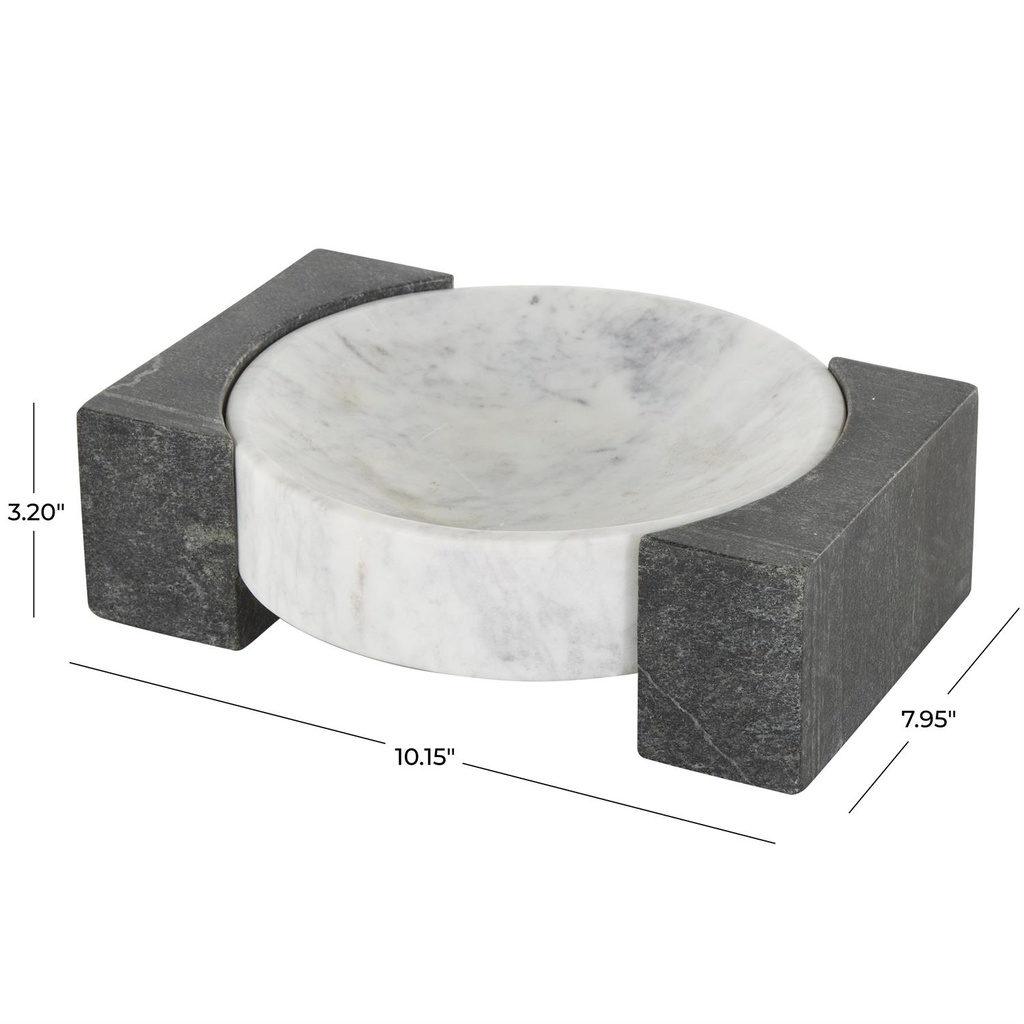 Marble Geometric Tray White & Black 10in