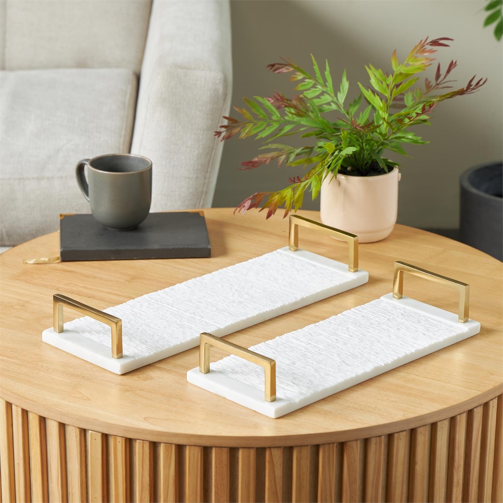 Marble Textured Tray With Gold Handles 18in