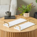 Marble Textured Tray With Gold Handles 18in