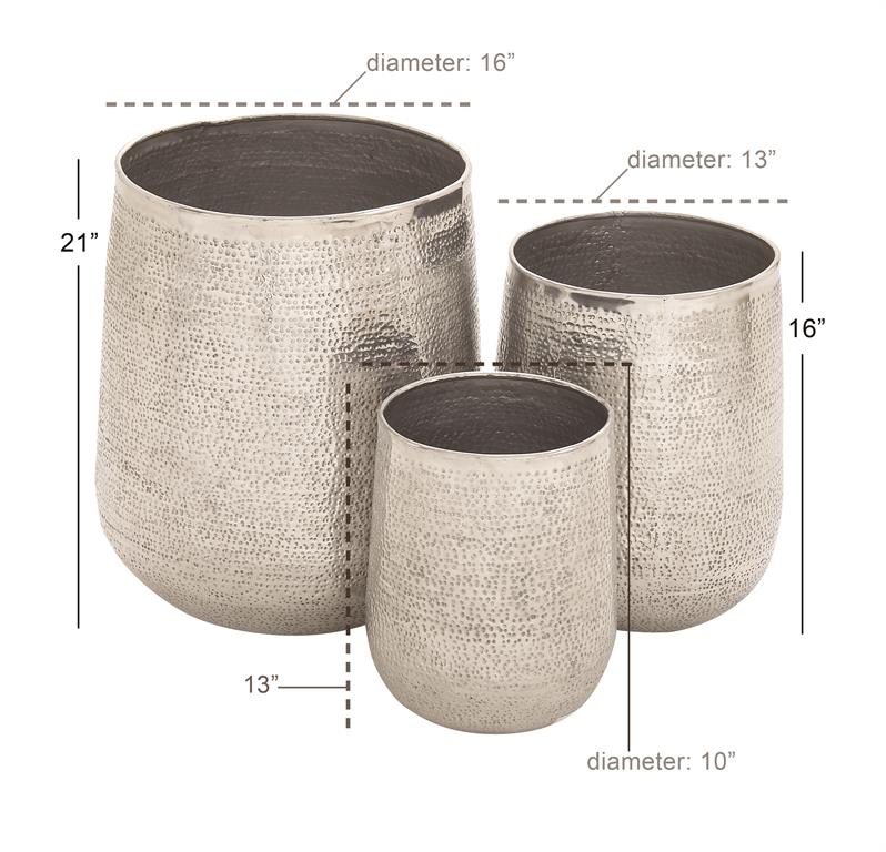 Metal Hammered Planter Silver 13in