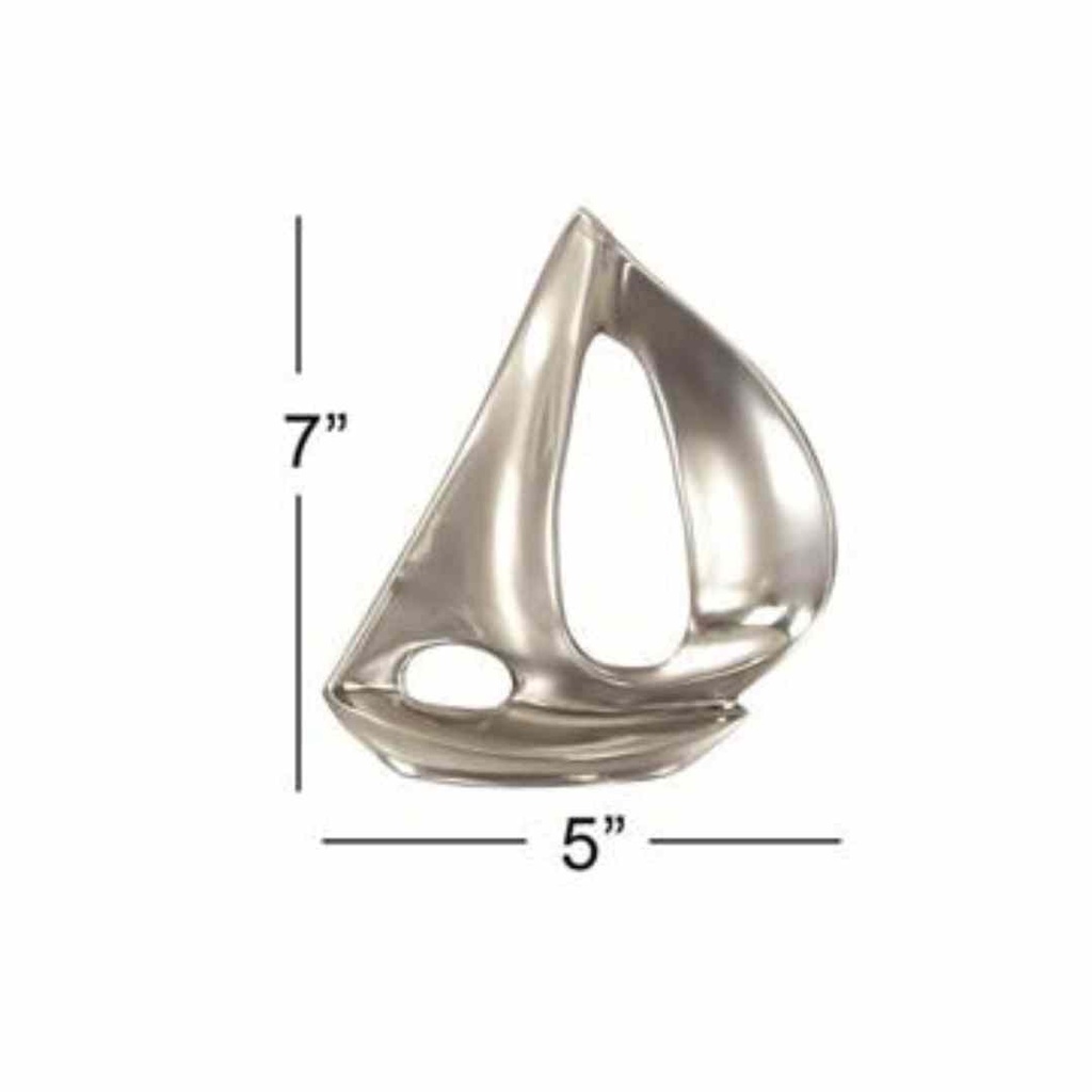 Metal Sailboat Sculpture Silver 7in