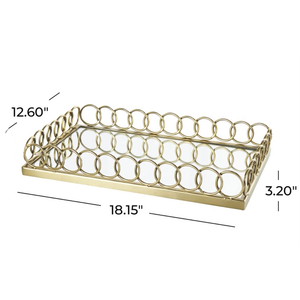 Mirrored Tray With Gold Rings Frame 18in