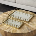 Mirrored Tray With Gold Rings Frame 18in