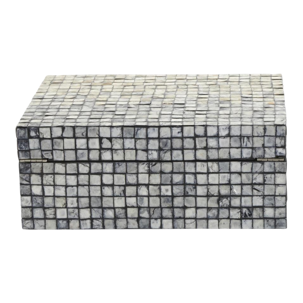 Mother of Pearl Geometric Mosaic Box Grey 8in
